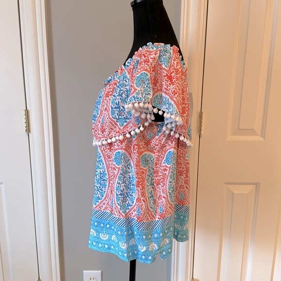 Crown & Ivy Orange & Turquoise Tropical off the shoulder Top NWT size XL - Picture 3 of 11
